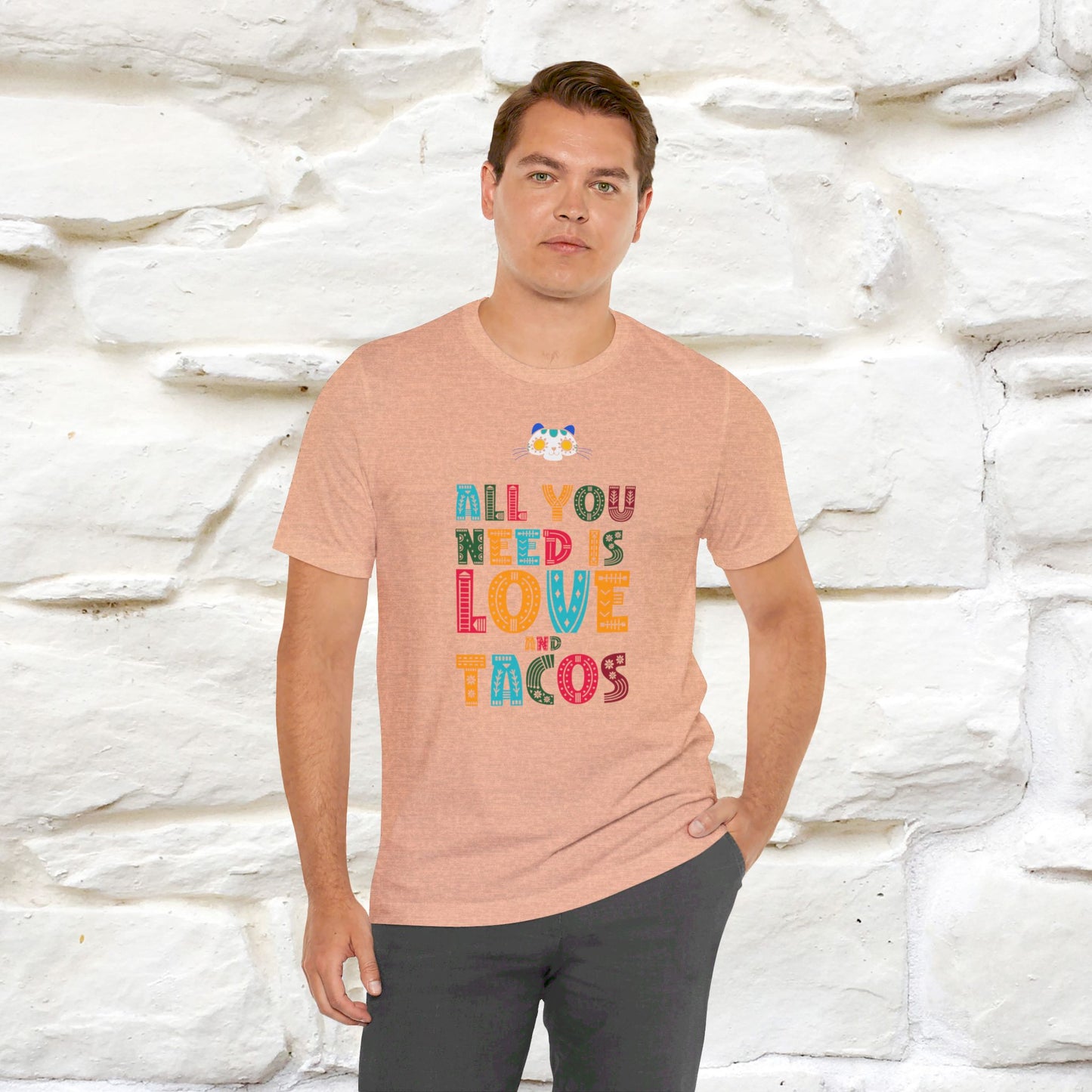 ''All You Need Is Love and Tacos'' T-shirt for Man 100% Cotton* - Nunu&Miao Studio