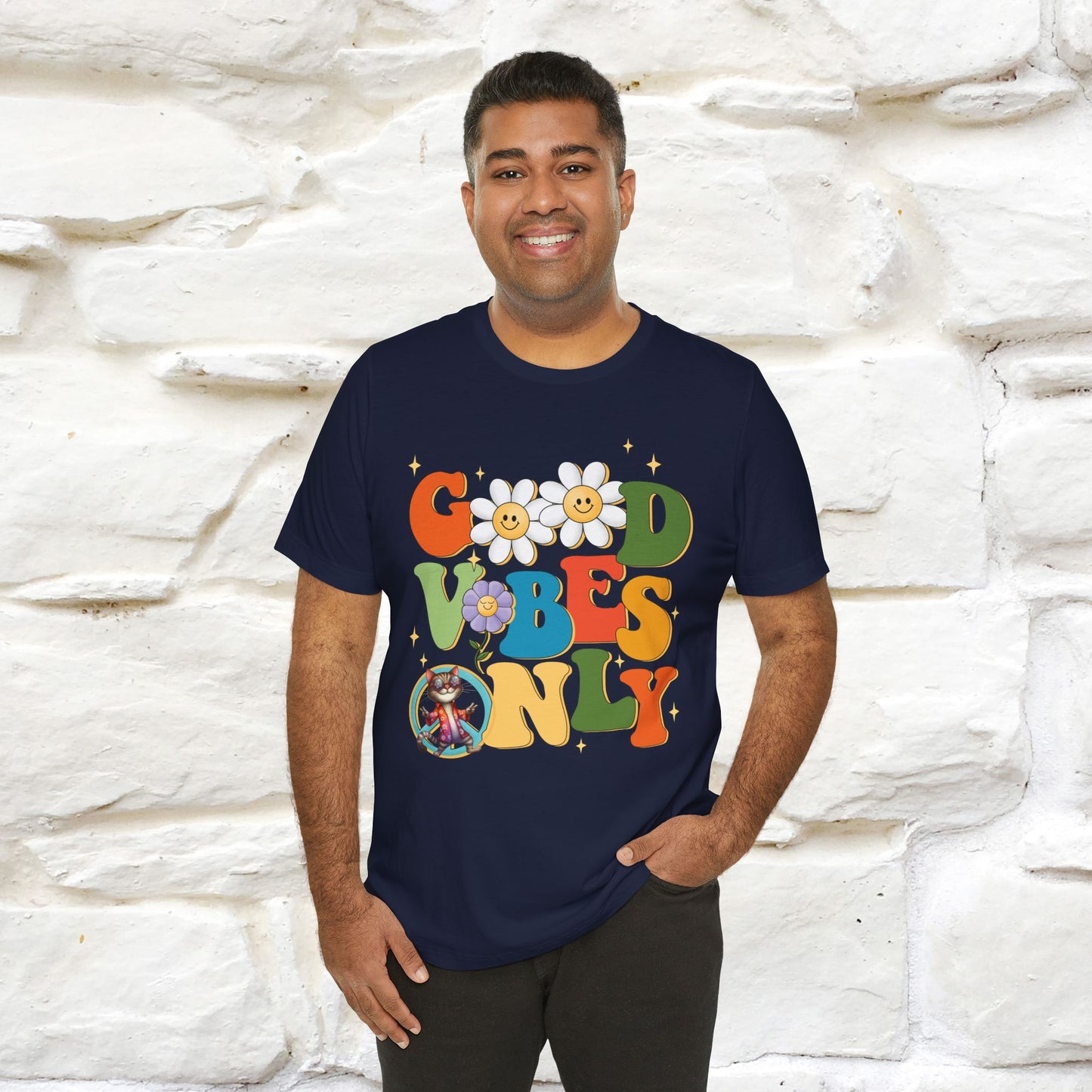 Good Vibes Only Cat T-Shirt for Men & Women | 100% Cotton* Positive Cat Lover Tee