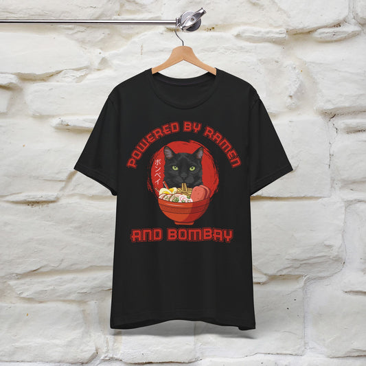 ''Powered By Ramen And Bombay''  Cat T-shirt for Man 100% Cotton. - Nunu&Miao Studio