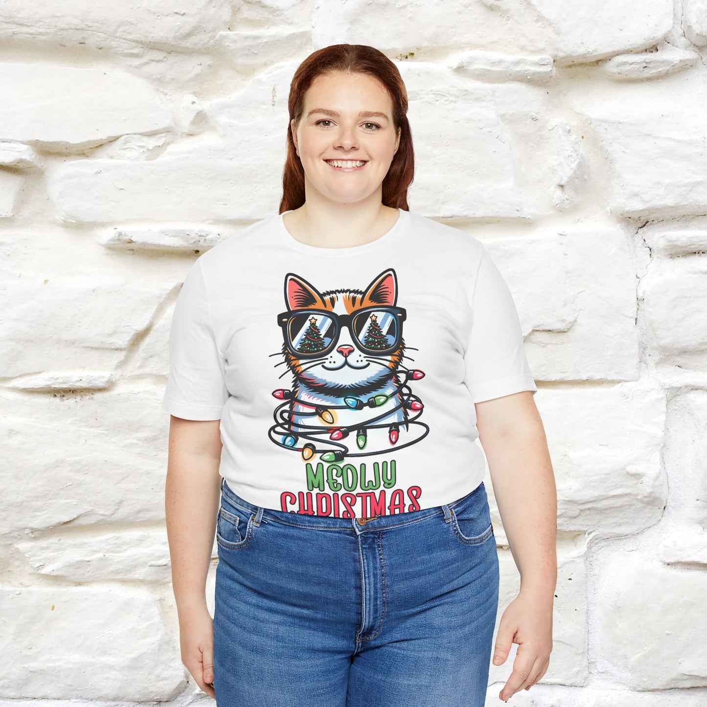 Meowy Christmas T-Shirt | Festive Cat Christmas Shirt for Men & Women | 100% Cotton