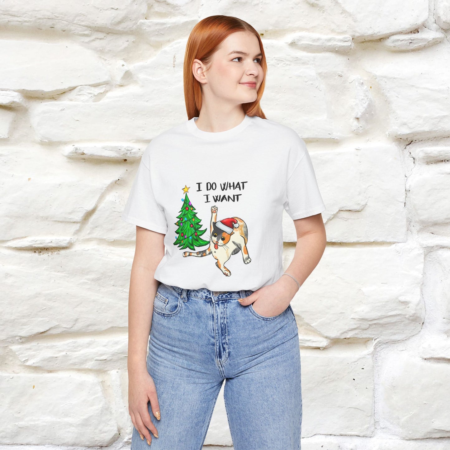 I Do What I want Funny T-Shirt | Festive Cat Christmas Shirt for Men & Women | 100% Cotton*