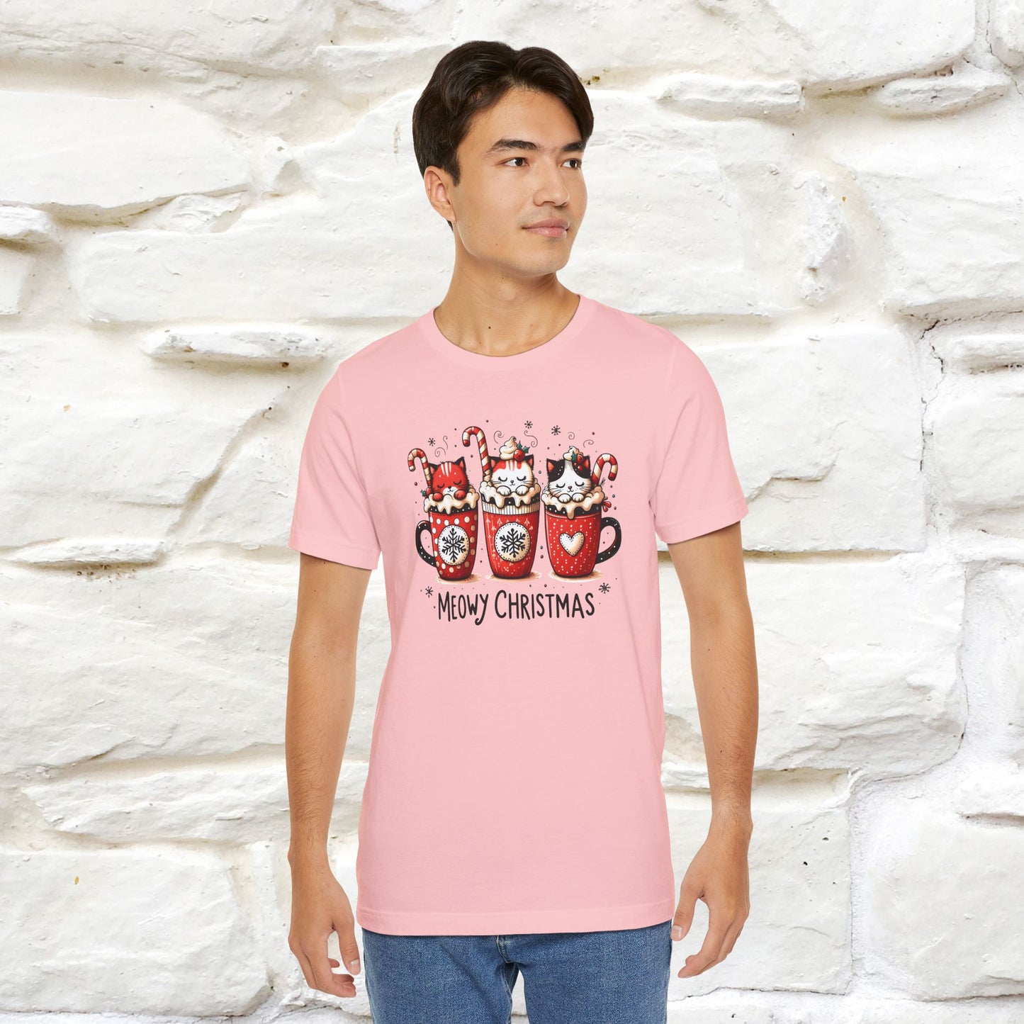 Meowy Christmas T-Shirt | Cute Festive Cat Christmas Shirt for Men & Women | 100% Cotton