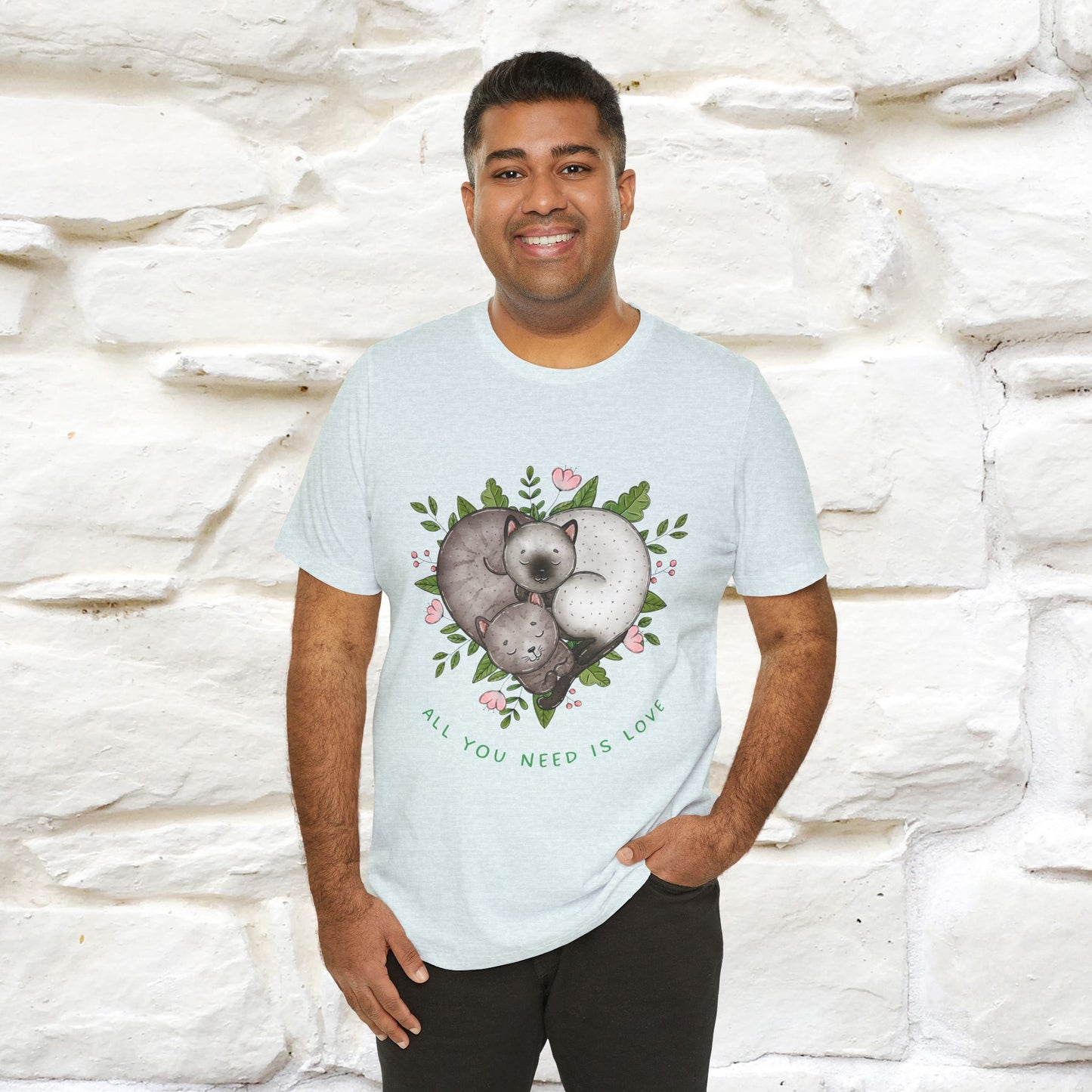 "All You Need Is Love" Cat T-Shirt | 100% Cotton* | Adorable Cat Apparel for Men & Women