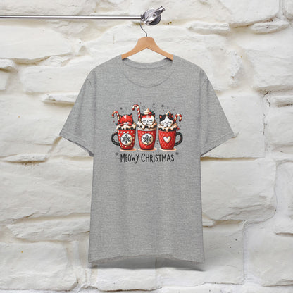 Meowy Christmas T-Shirt | Cute Festive Cat Christmas Shirt for Men & Women | 100% Cotton