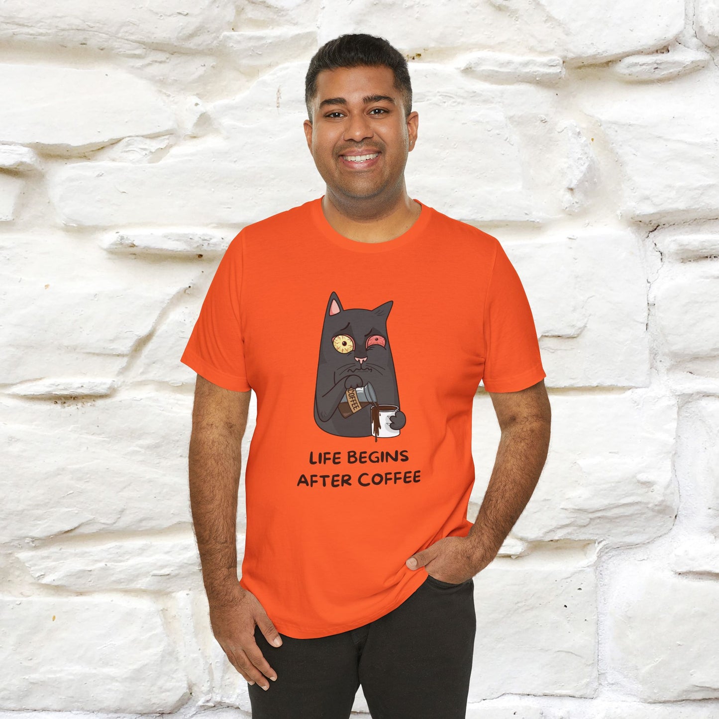 ''Life Begings After Coffe''  Cat T-shirt for Men and Women  100% Cotton*