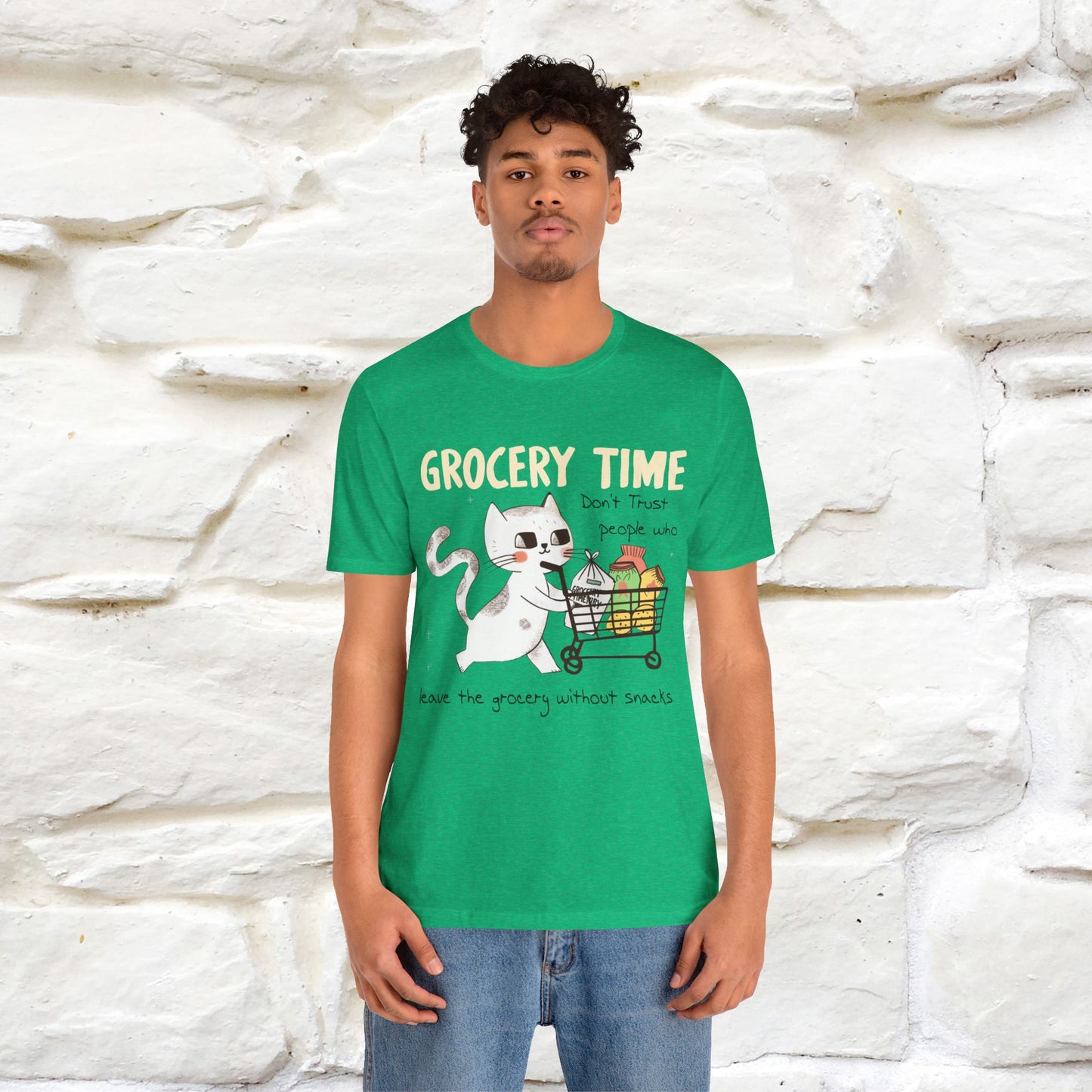 "Grocery Time: Don’t Trust People Who Leave the Grocery Without Snacks" Cat T-Shirt for Men & Women  | 100% Cotton* | Funny Tee