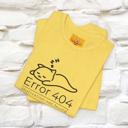 ''Error 404 Motivation Not Found'' Cat T-Shirt Front and Back Design | Nunu&Miao Studio