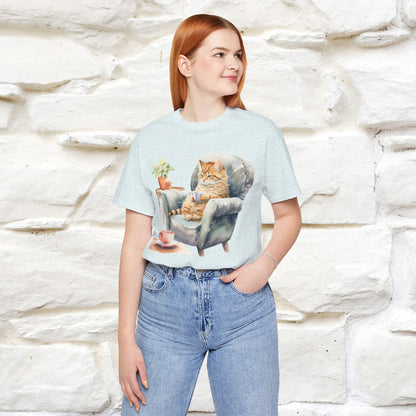 "Cat and Cuppa Comfort"T-shirt for Women 100% Cotton* - Nunu&Miao Studio