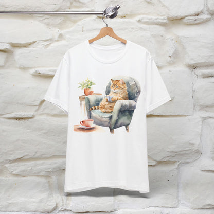 "Cat and Cuppa Comfort"T-shirt for Women 100% Cotton* - Nunu&Miao Studio