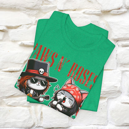 Paws N' Roses T-Shirt | Rock-Inspired Cat Lover Tee for Men & Women | 100% Cotton*