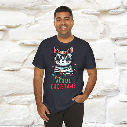 Meowy Christmas T-Shirt | Festive Cat Christmas Shirt for Men & Women | 100% Cotton