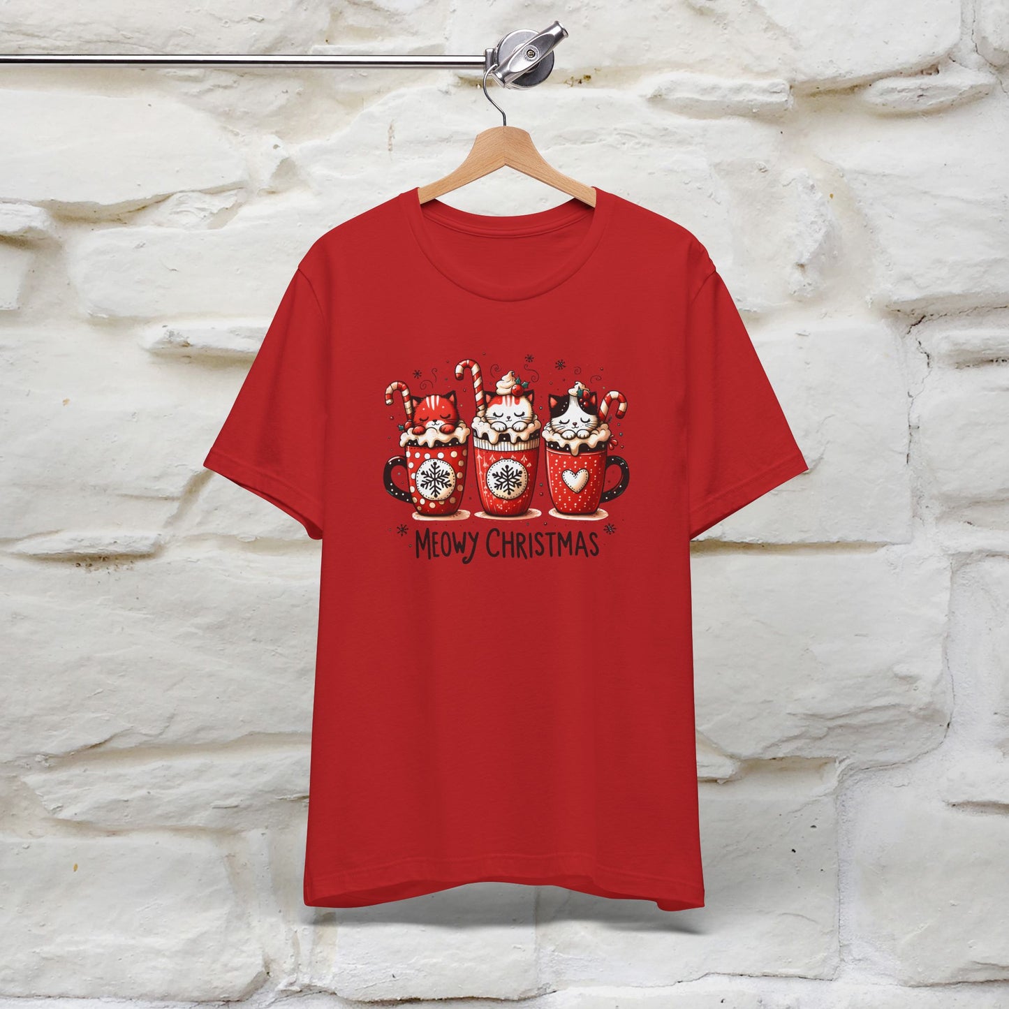 Meowy Christmas T-Shirt | Cute Festive Cat Christmas Shirt for Men & Women | 100% Cotton