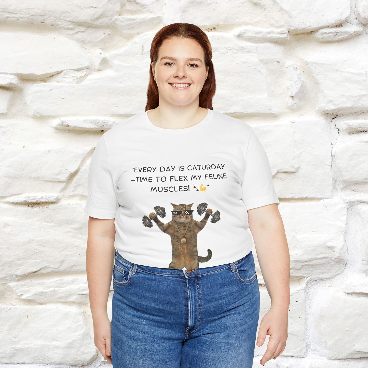 "Everyday Is Caturday – Flex My Feline Muscle" Funny Cat T-Shirt | 100% Cotton* | Cat-Themed Apparel for Men & Women