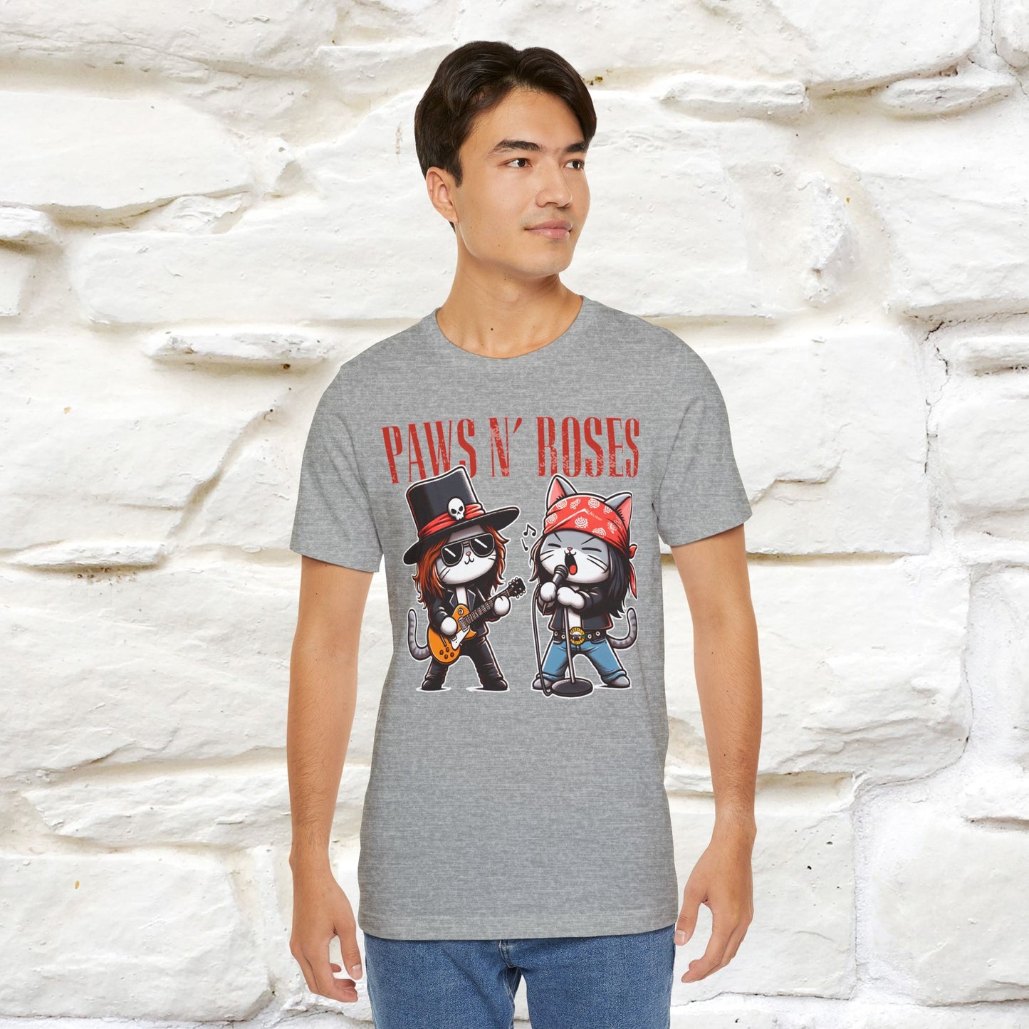 Paws N' Roses T-Shirt | Rock-Inspired Cat Lover Tee for Men & Women | 100% Cotton*