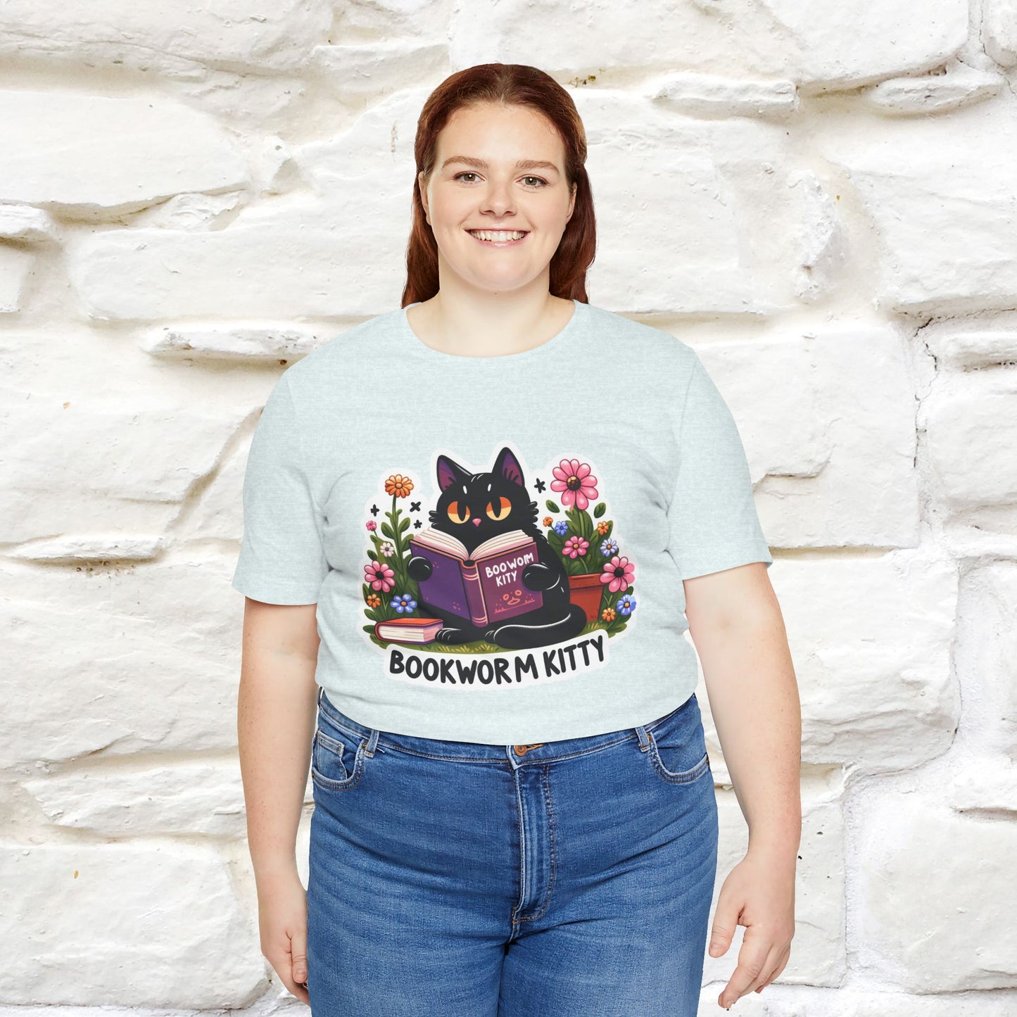 "Bookworm Kitty" Cat T-Shirt for Women | 100% Cotton* | Book Lover Tee