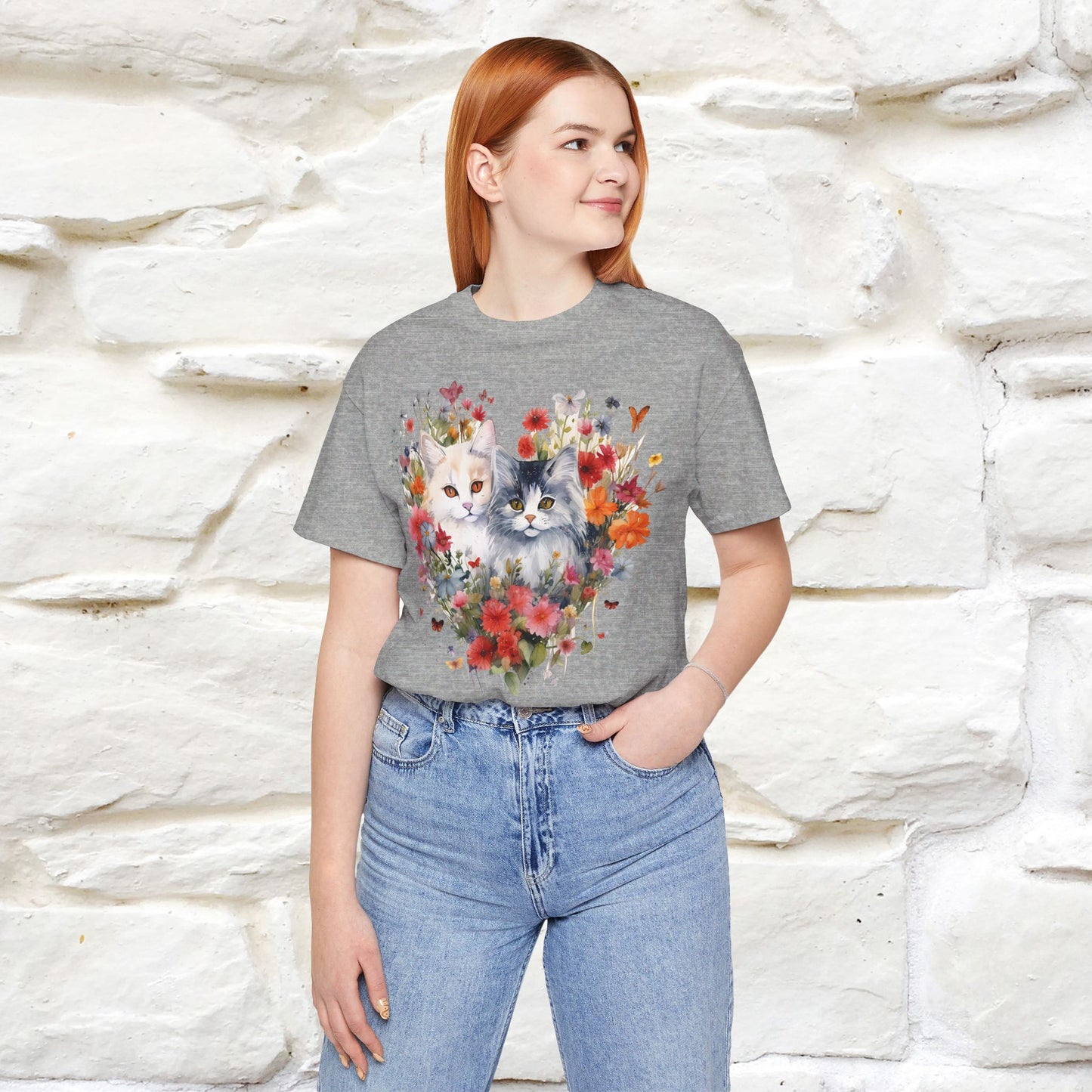 ''Heart Of Flower'' Cat T-shirt for Women 100% Cotton* - Nunu&Miao Studio