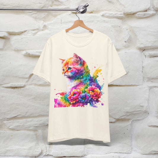 ''Rainbow Blossom Cat' T-shirt for Women 100% Cotton* - Nunu&Miao Studio