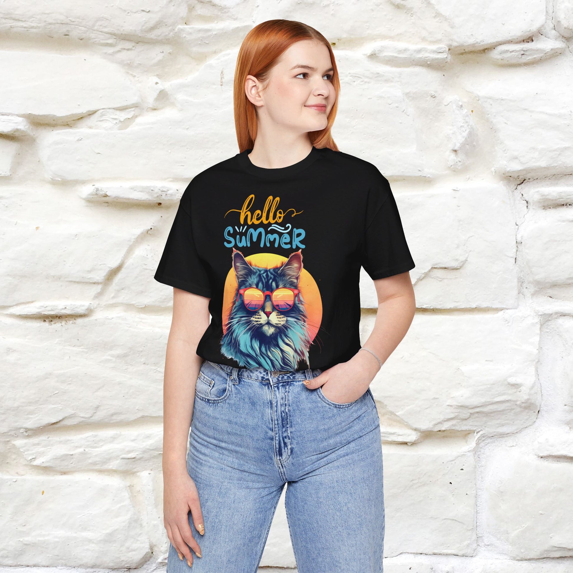 ''Hello Summer'' Cat T-shirt for Women 100% Cotton* - Nunu&Miao Studio