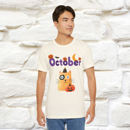 ''October Halloween'' Cat Unisex T-shirt 100% Cotton*