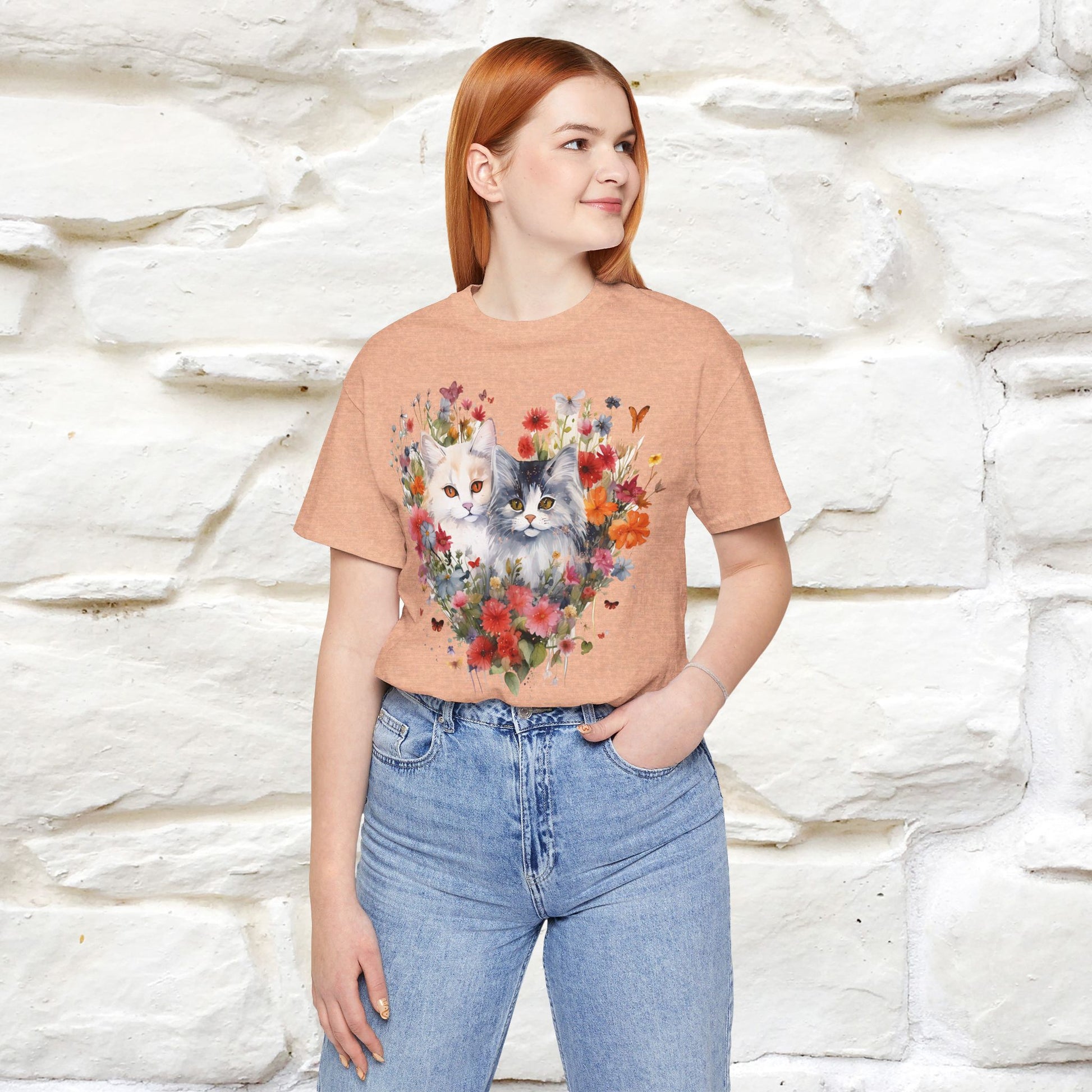 ''Heart Of Flower'' Cat T-shirt for Women 100% Cotton* - Nunu&Miao Studio