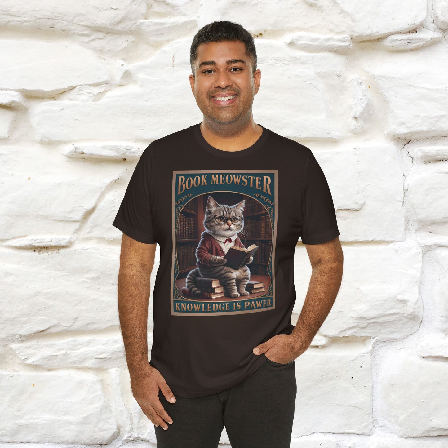 "Book Meowster: Knowledge Is Pawer Cat T-Shirt for Men & Women | 100% Cotton*