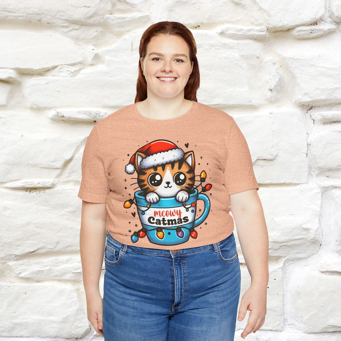 Meowy Catmas T-Shirt | Festive Cat Christmas Shirt for Men & Women | 100% Cotton