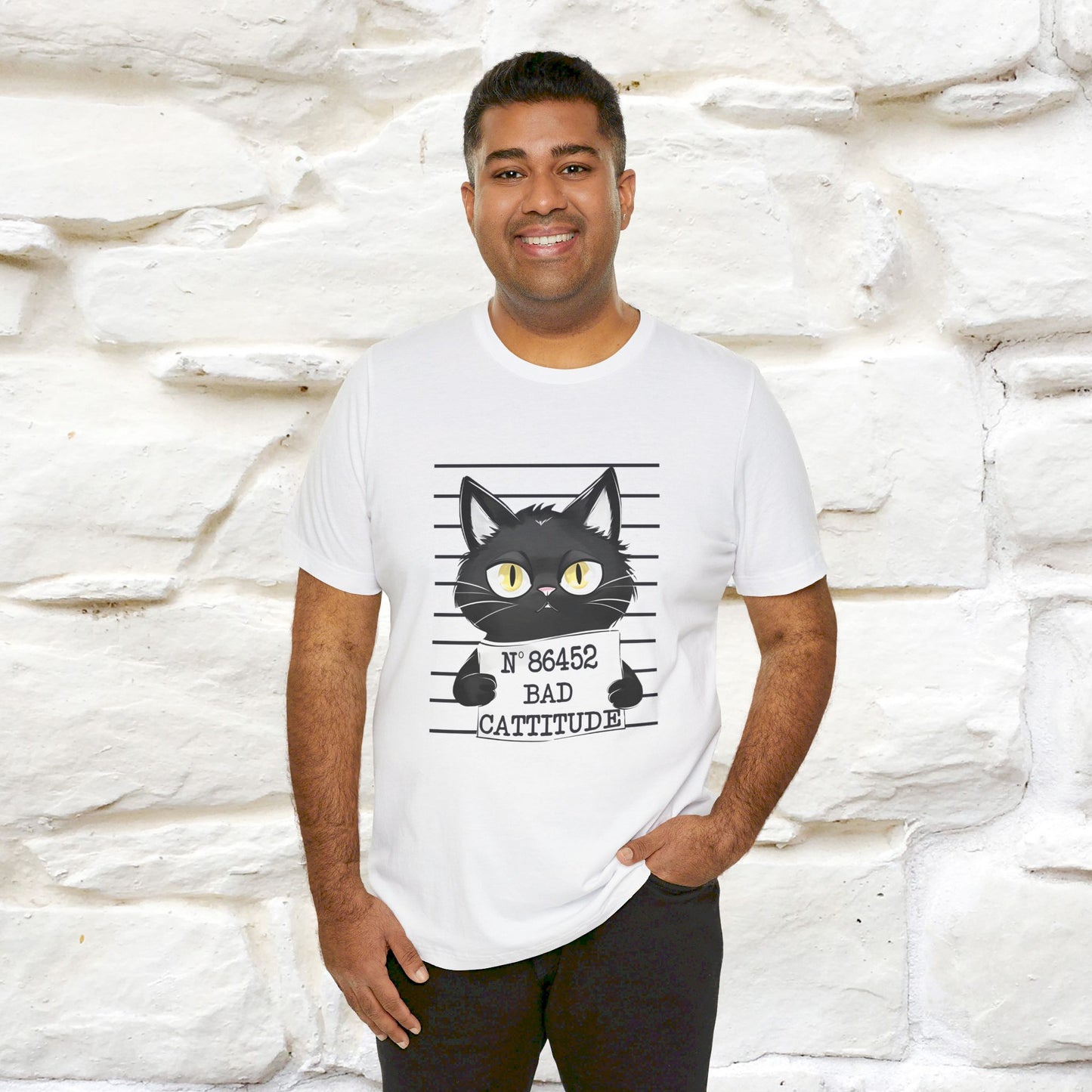 ''Bad Cattitude'' T-shirt for Man 100% Cotton* - Nunu&Miao Studio