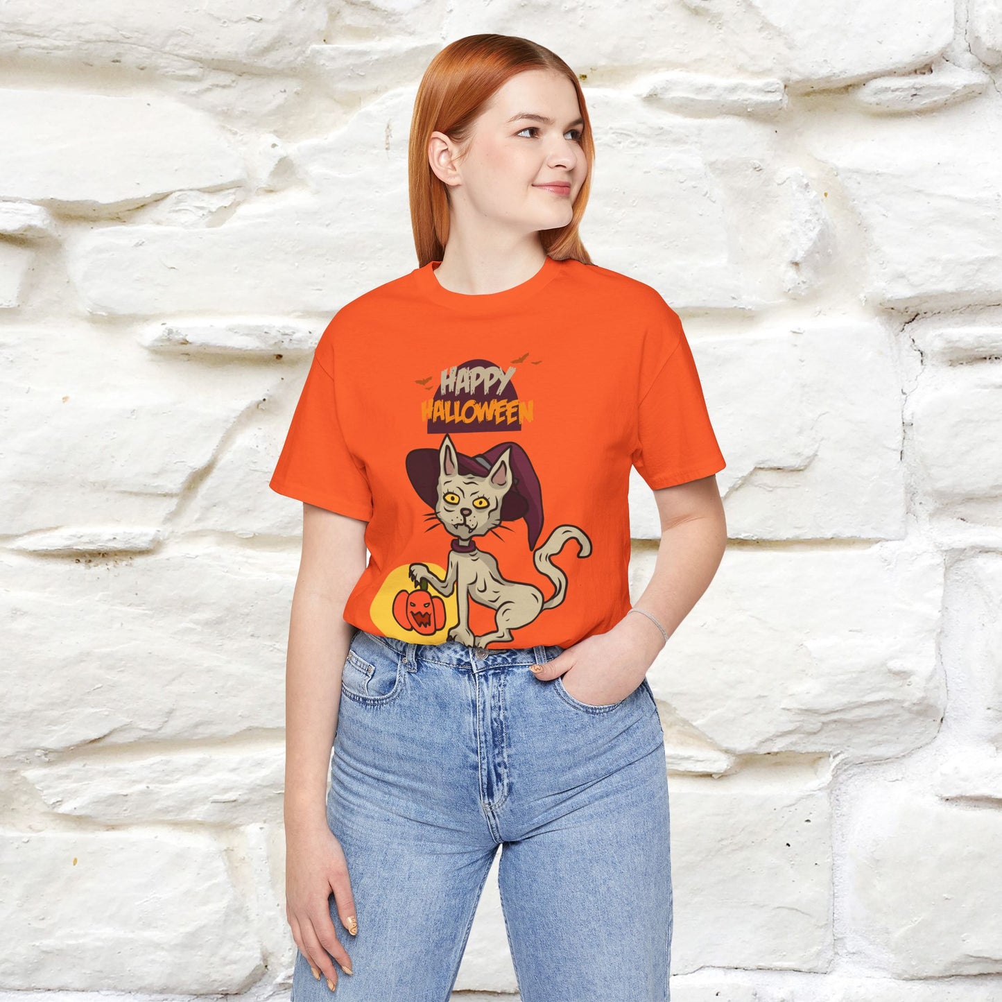 ''Happy Halloween Cat Witch '' Unisex T-shirt 100% Cotton*