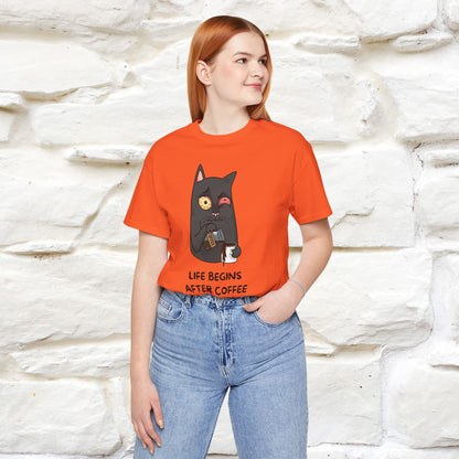 ''Life Begings After Coffe''  Cat T-shirt for Men and Women  100% Cotton*