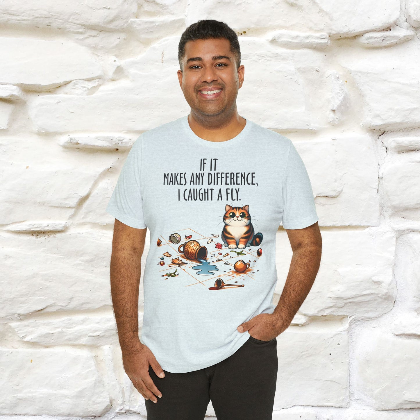 "If It Makes Any Difference, I Caught A Fly" Funny Cat T-Shirt for Men & Women | 100% Cotton 🐾