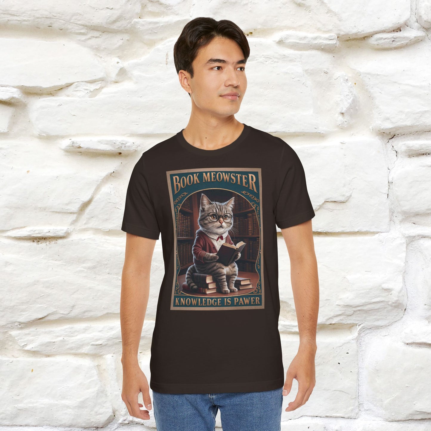 "Book Meowster: Knowledge Is Pawer Cat T-Shirt for Men & Women | 100% Cotton*