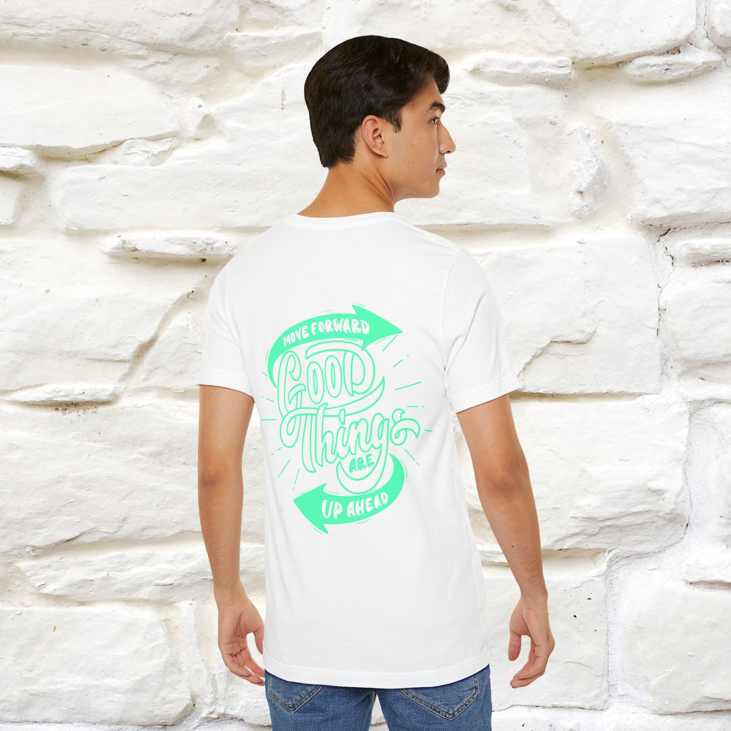 "Move Foreward Good Things Are Up Head" Cat T-Shirt| Front & Back Design | Nunu&Miao Studio
