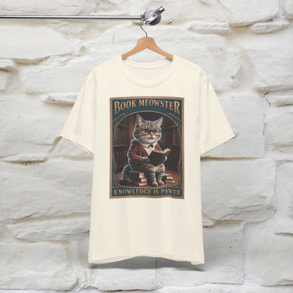 ''Book Meowster Knowledge Is Pawer'' Cat T-shirt for Man 100% Cotton. - Nunu&Miao Studio