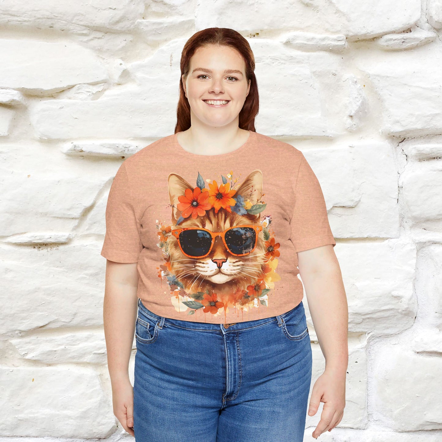 "Cool Cat in Bloom" T-shirt for Women 100% Cotton* - Nunu&Miao Studio