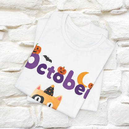 ''October Halloween'' Cat Unisex T-shirt 100% Cotton*