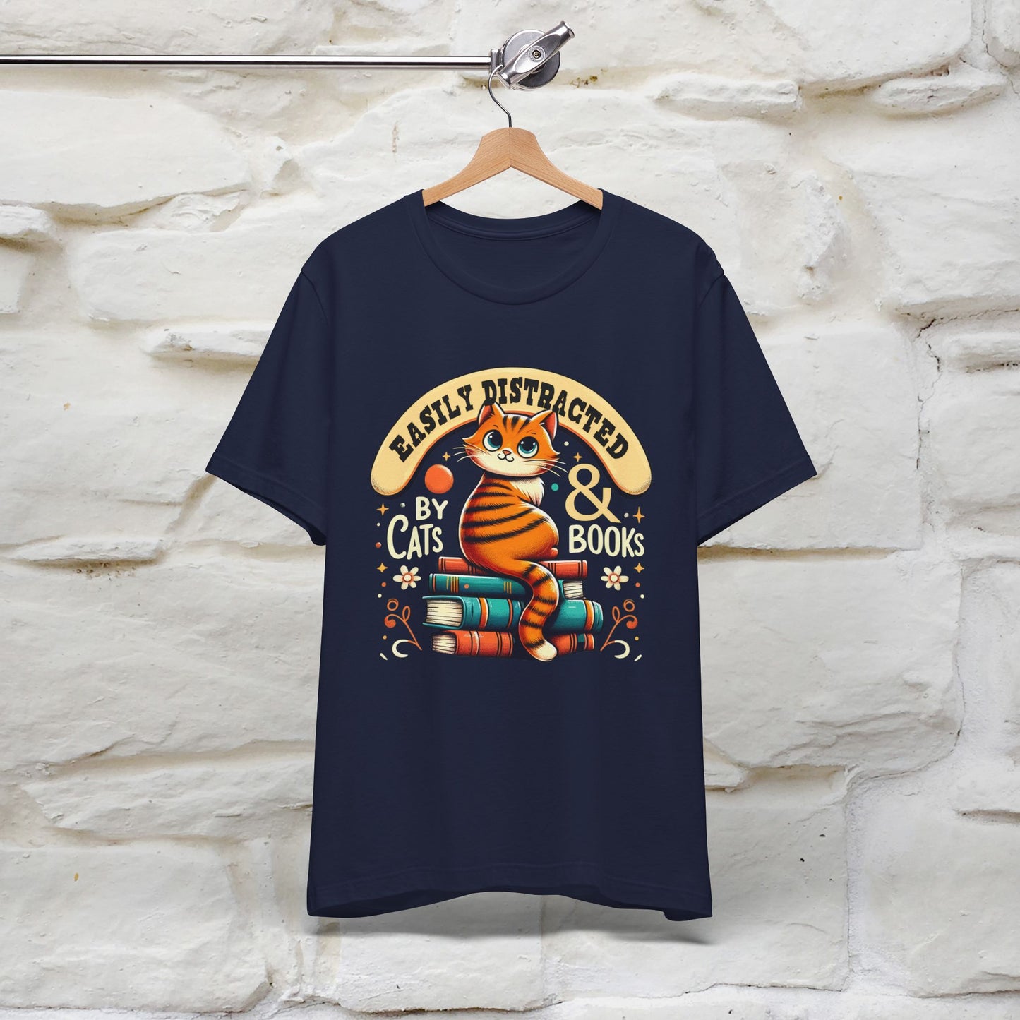 "Easily Distracted By Cats & Books" Cat T-shirt for Men & Women | 100% Cotton* | Cat Lover Tee