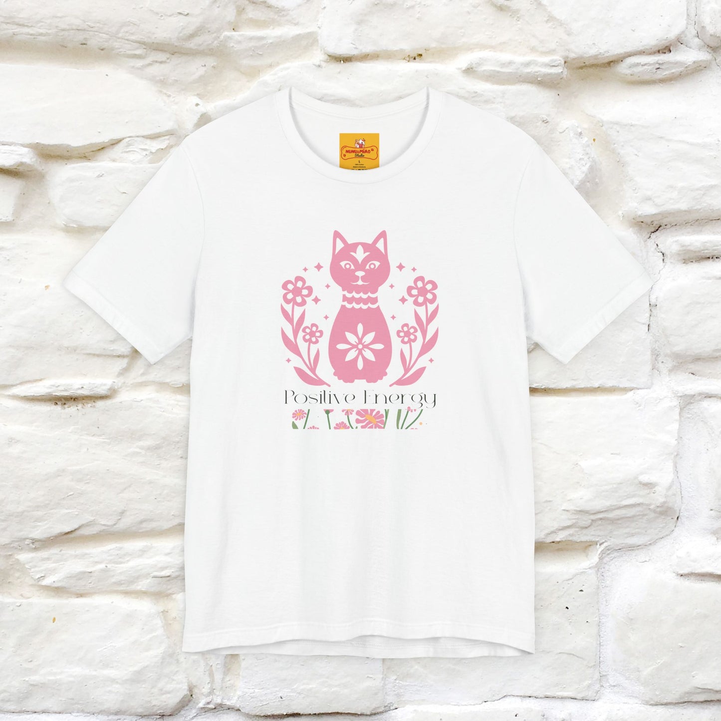 "Positive Energy'' Cat T-Shirt Front and Back Design | Nunu&Miao Studio