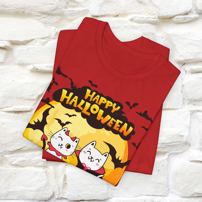 ''Happy Halloween Cat Couple'' Unisex Cat T-shirt 100% Cotton*