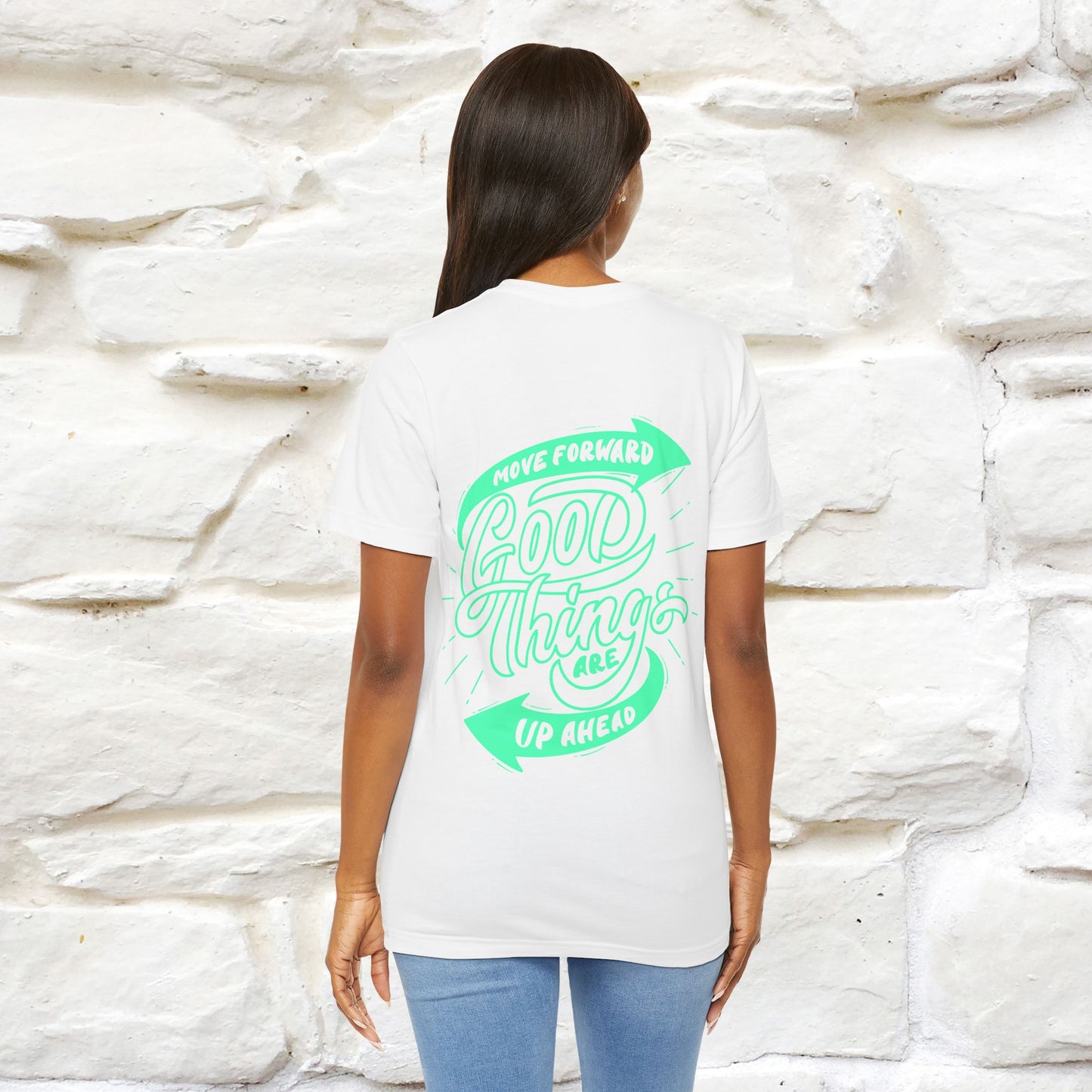 "Move Foreward Good Things Are Up Head" Cat T-Shirt| Front & Back Design | Nunu&Miao Studio