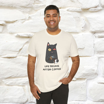 ''Life Begings After Coffe''  Cat T-shirt for Men and Women  100% Cotton*