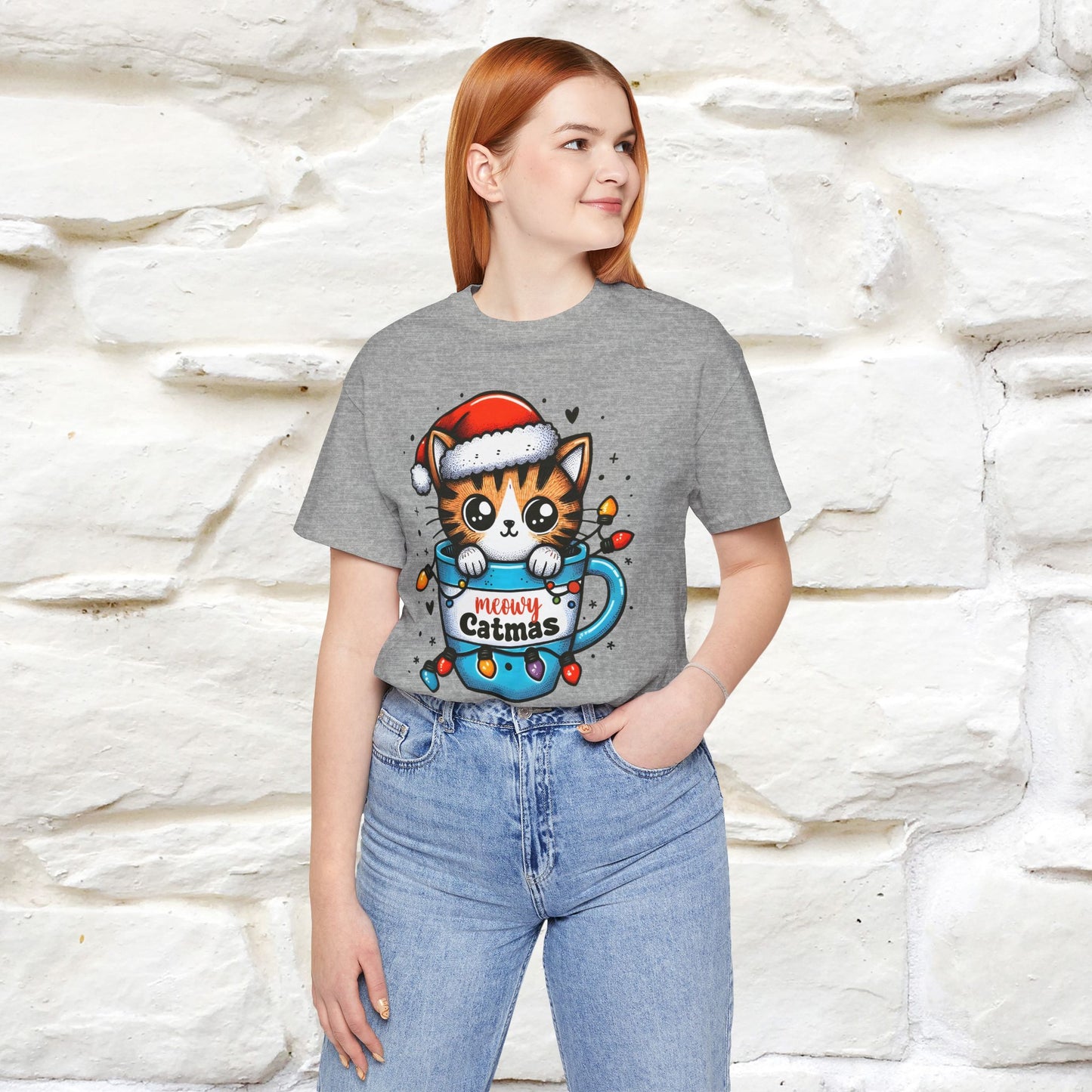 Meowy Catmas T-Shirt | Festive Cat Christmas Shirt for Men & Women | 100% Cotton