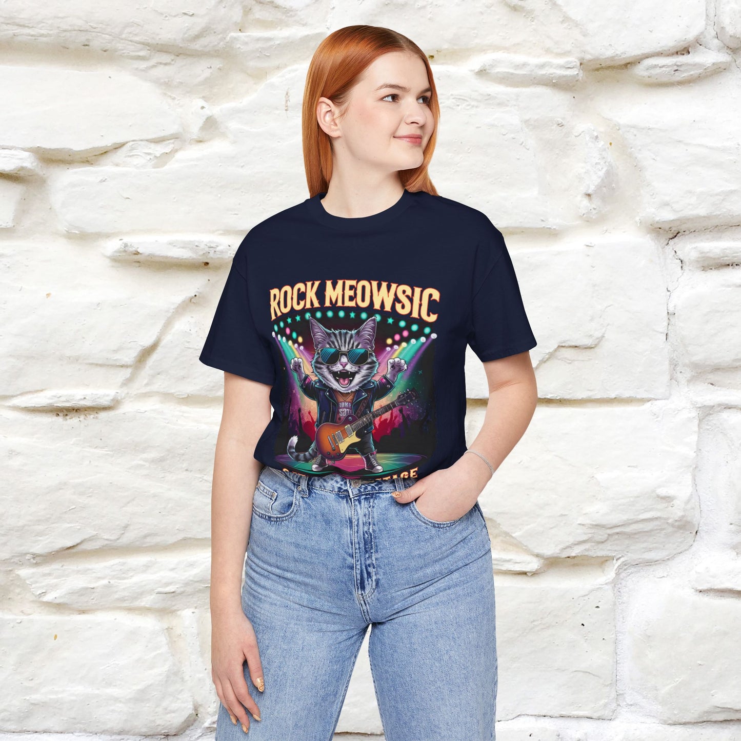 Rock Meowsic Catitude On Stage T-Shirt | Rocker Cat Tee for Men & Women | 100% Cotton*