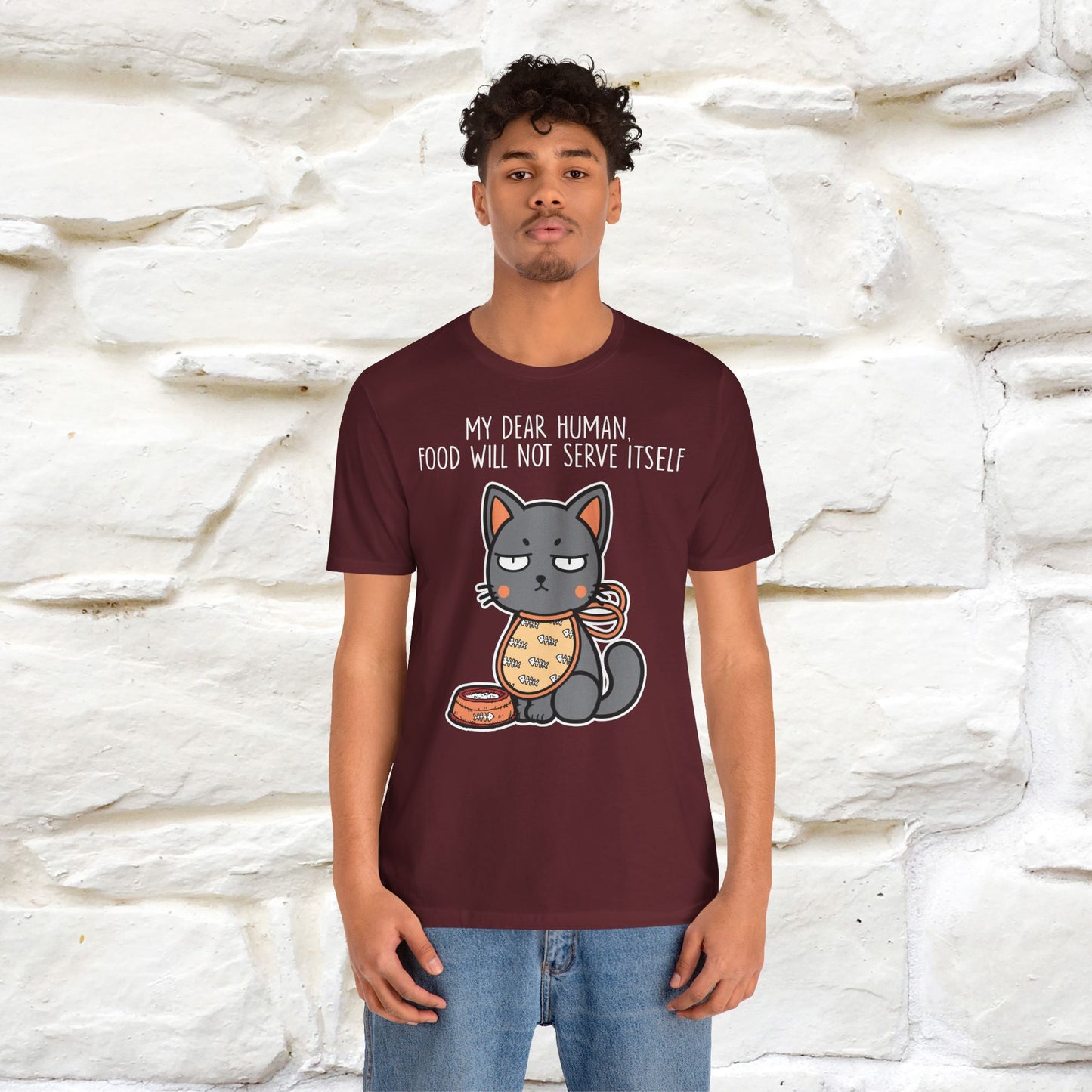 "Dear Human, Food Will Not Serve Itself" Funny Cat T-Shirt for Men & Women | 100% Cotton* 🐾