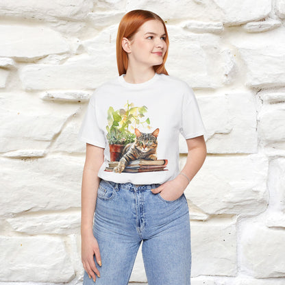 "Feline Bibliophile" T-shirt for Women 100% Cotton* - Nunu&Miao Studio