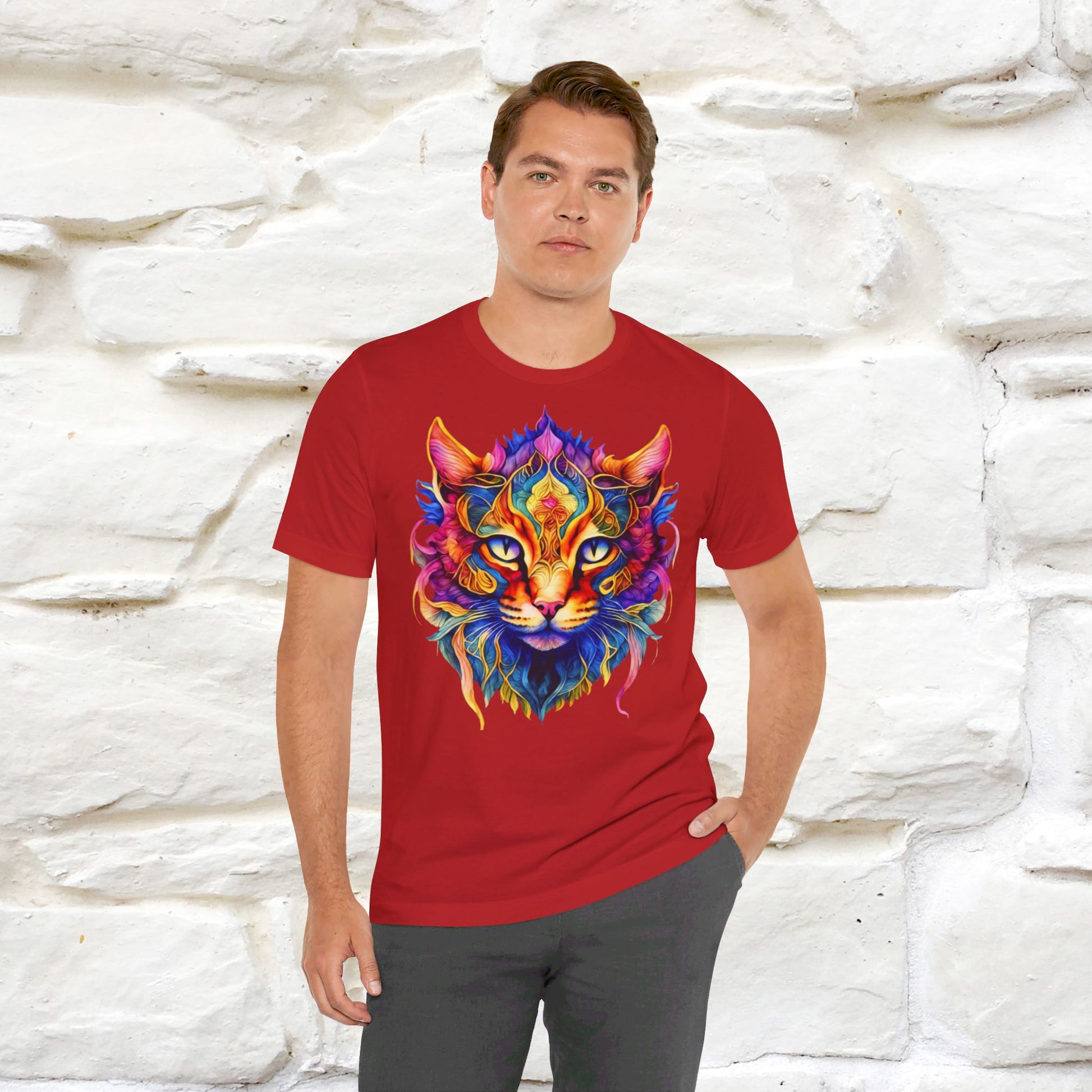 ''Fire Rainbow Cat'' T-shirt for Man 100% Cotton. - Nunu&Miao Studio