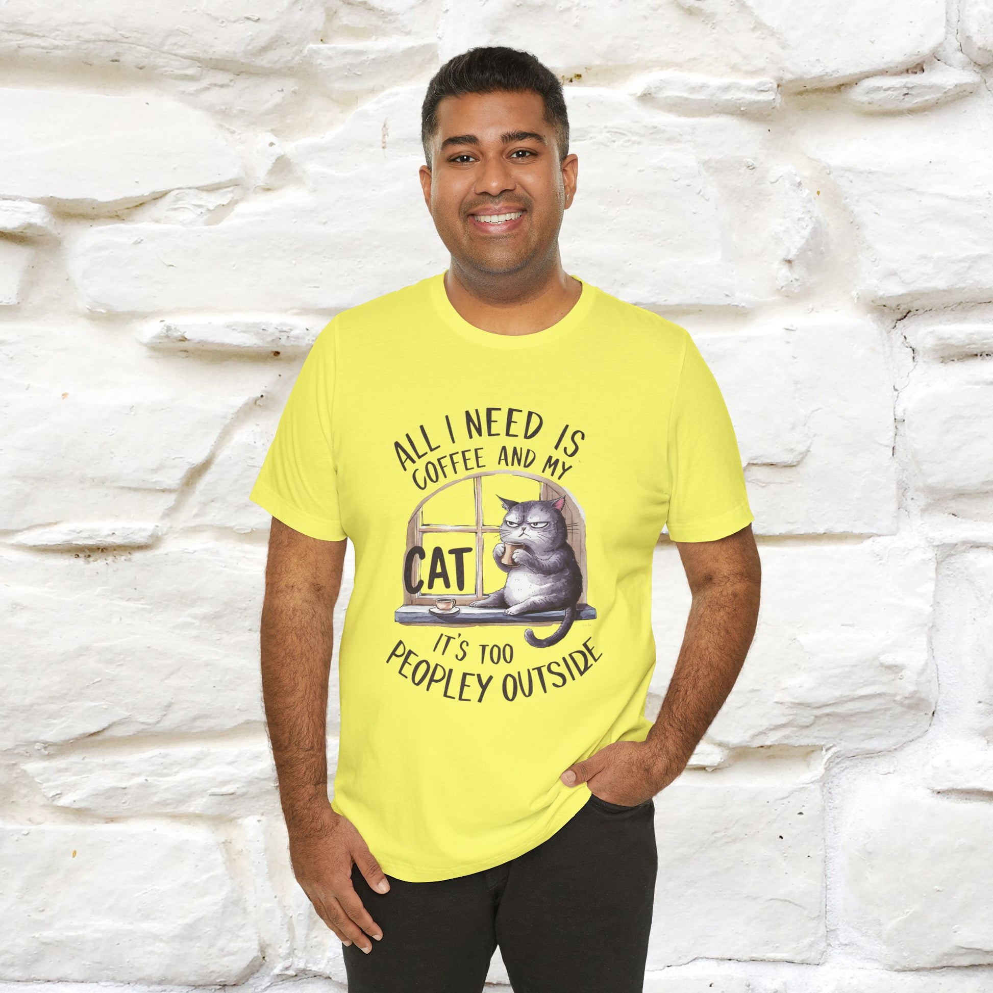 ''All I Need Is Coffee and My Cat, It's Too Peopley Outside''| Cat T-Shirt | Nunu&Miao Studio - Nunu&Miao Studio
