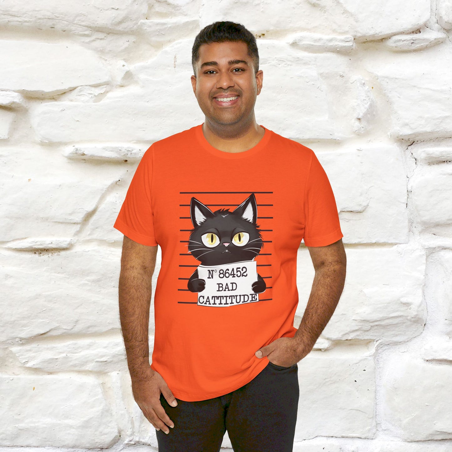 ''Bad Cattitude'' T-shirt for Man 100% Cotton* - Nunu&Miao Studio