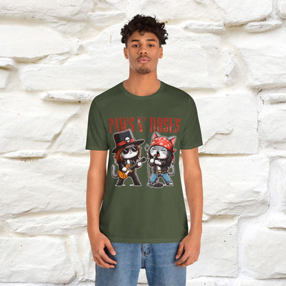 Paws N' Roses T-Shirt | Rock-Inspired Cat Lover Tee for Men & Women | 100% Cotton*