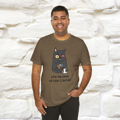 ''Life Begings After Coffe''  Cat T-shirt for Men and Women  100% Cotton*