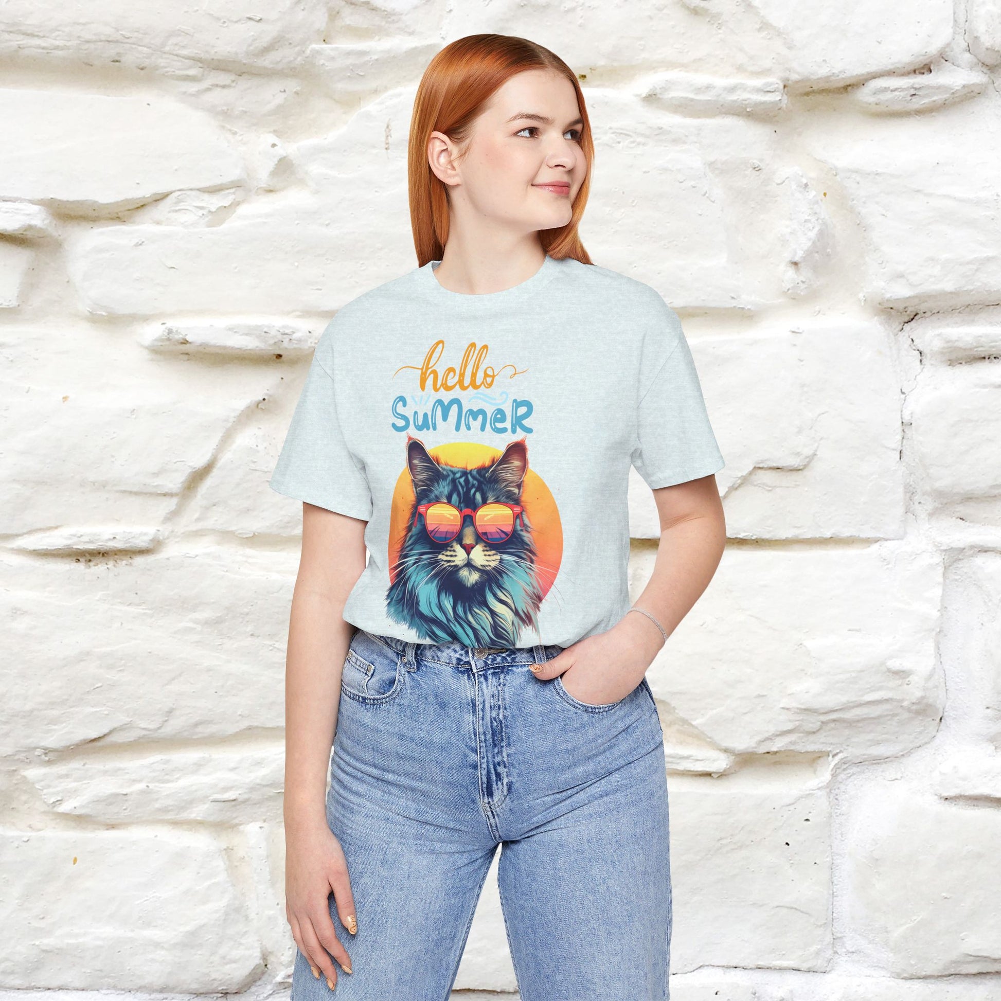 ''Hello Summer'' Cat T-shirt for Women 100% Cotton* - Nunu&Miao Studio